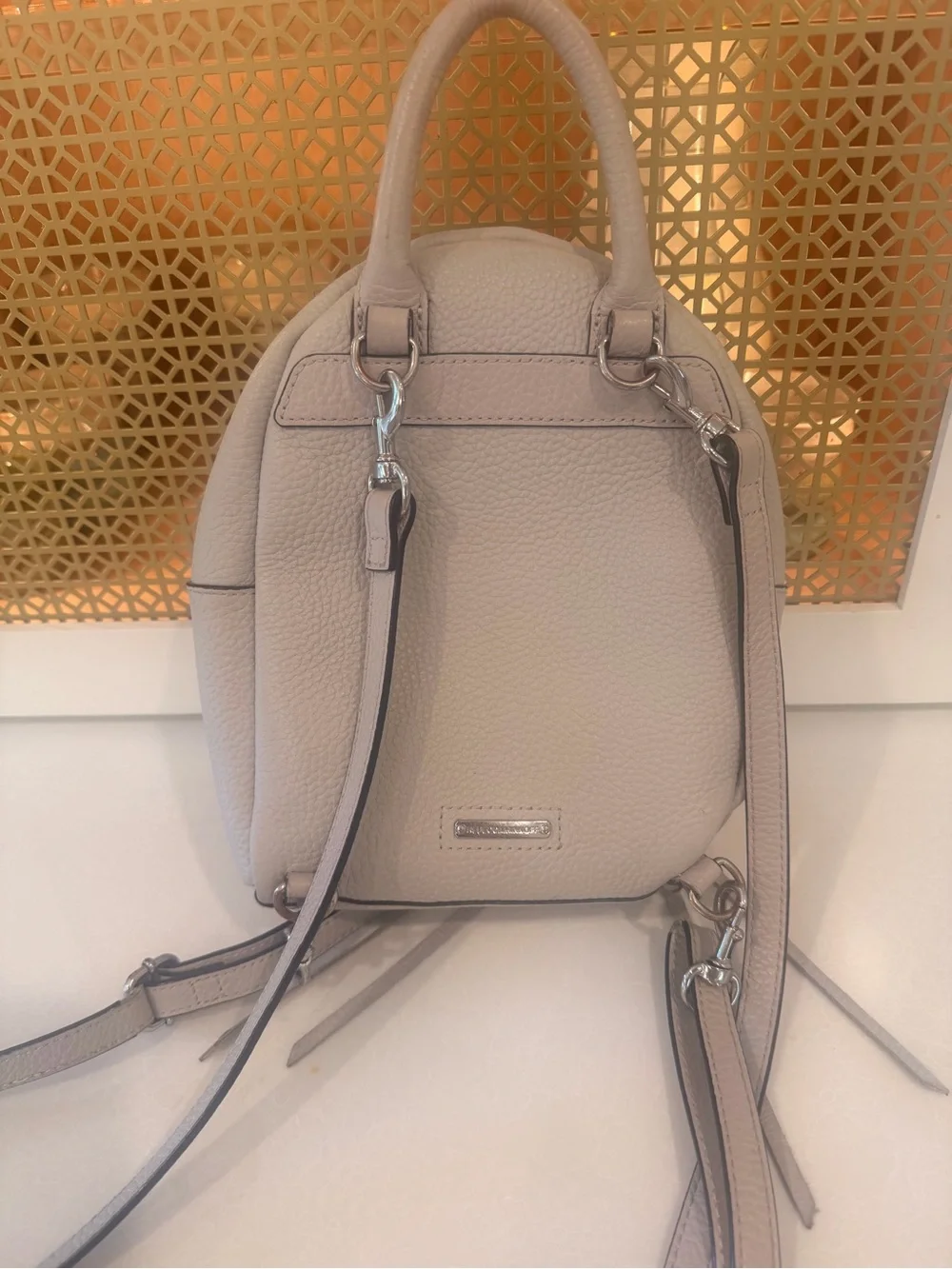 Rebecca Minkoff Pebbled light gray Mini Backpack Stud Accents Adjustable straps! - Picture 4 of 7